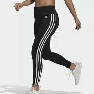 NWT ADIDAS Designed to Move High Rise 3-Stripe 7/8 Sport Pants Size Small Black
